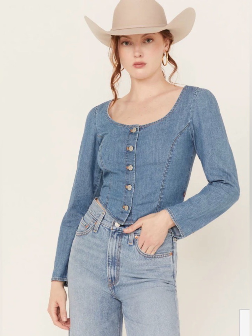 LEVI’S Long Sleeve Daryn Corset Blouse DENIM DOLLY BLUE ROUND NECK plus size 2x